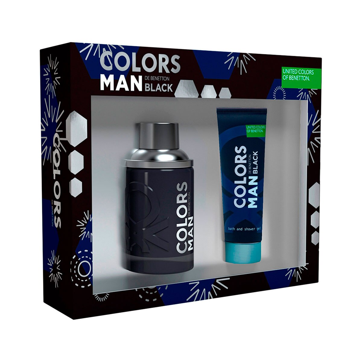 SET PARA CABALLERO, BENETTON, COLORS MAN BLACK, EDT 100 ML + GEL DE DUCHA 75 ML